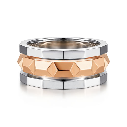 14K Rose-White Gold Wide Faceted Ring in High Polished Finish