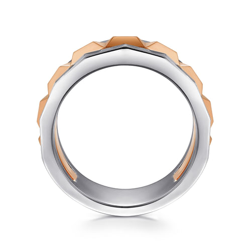 14K Rose-White Gold Wide Faceted Ring in High Polished Finish