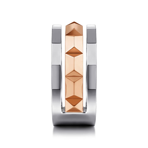 14K Rose-White Gold Wide Faceted Ring in High Polished Finish