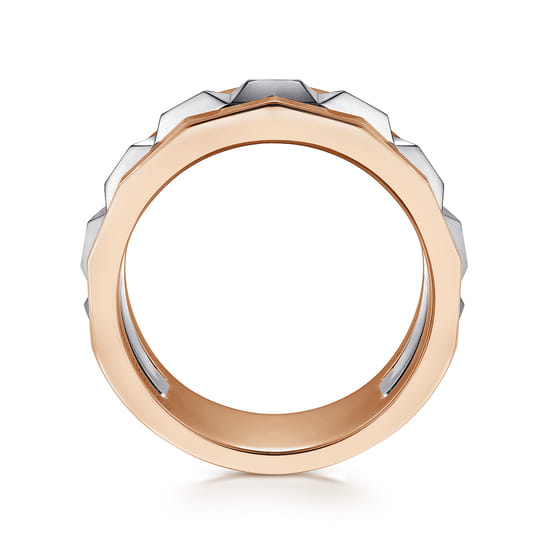 14K Rose-White Gold Wide Faceted Ring in High Polished Finish angle 2