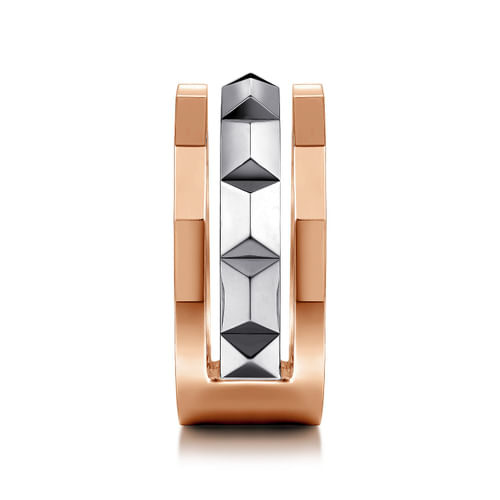 14K Rose-White Gold Wide Faceted Ring in High Polished Finish
