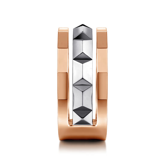 14K Rose-White Gold Wide Faceted Ring in High Polished Finish angle 4