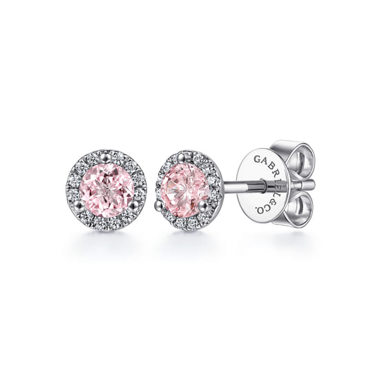 Gabriel - 14K WHite Gold Diamond and Pink Created Cubic Zirconia Stud Earrings