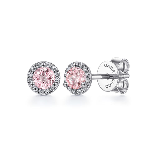 14K WHite Gold Diamond and Pink Created Cubic Zirconia Stud Earrings 14K WHite Gold Diamond and Pink Created Cubic Zirconia Stud Earrings