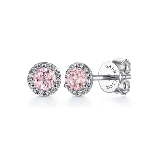 Gabriel - 14K WHite Gold Diamond and Pink Created Zircon Stud Earrings