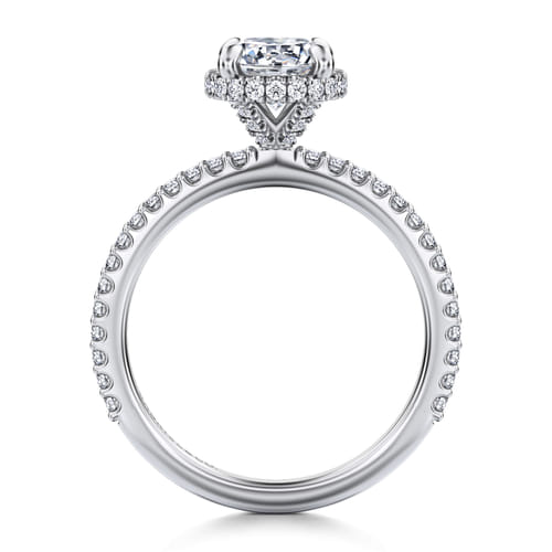 14K Whi+D48te Gold Round Hidden Halo Diamond Engagement Ring