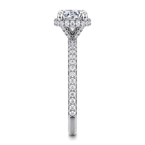 14K Whi+D48te Gold Round Hidden Halo Diamond Engagement Ring
