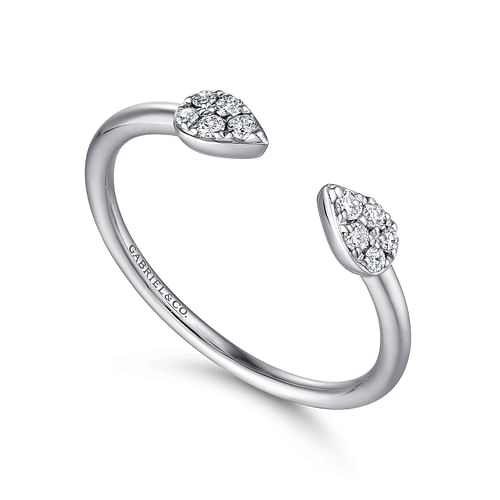 14K White  Gold Teardrop Pavé Diamond Split Ring