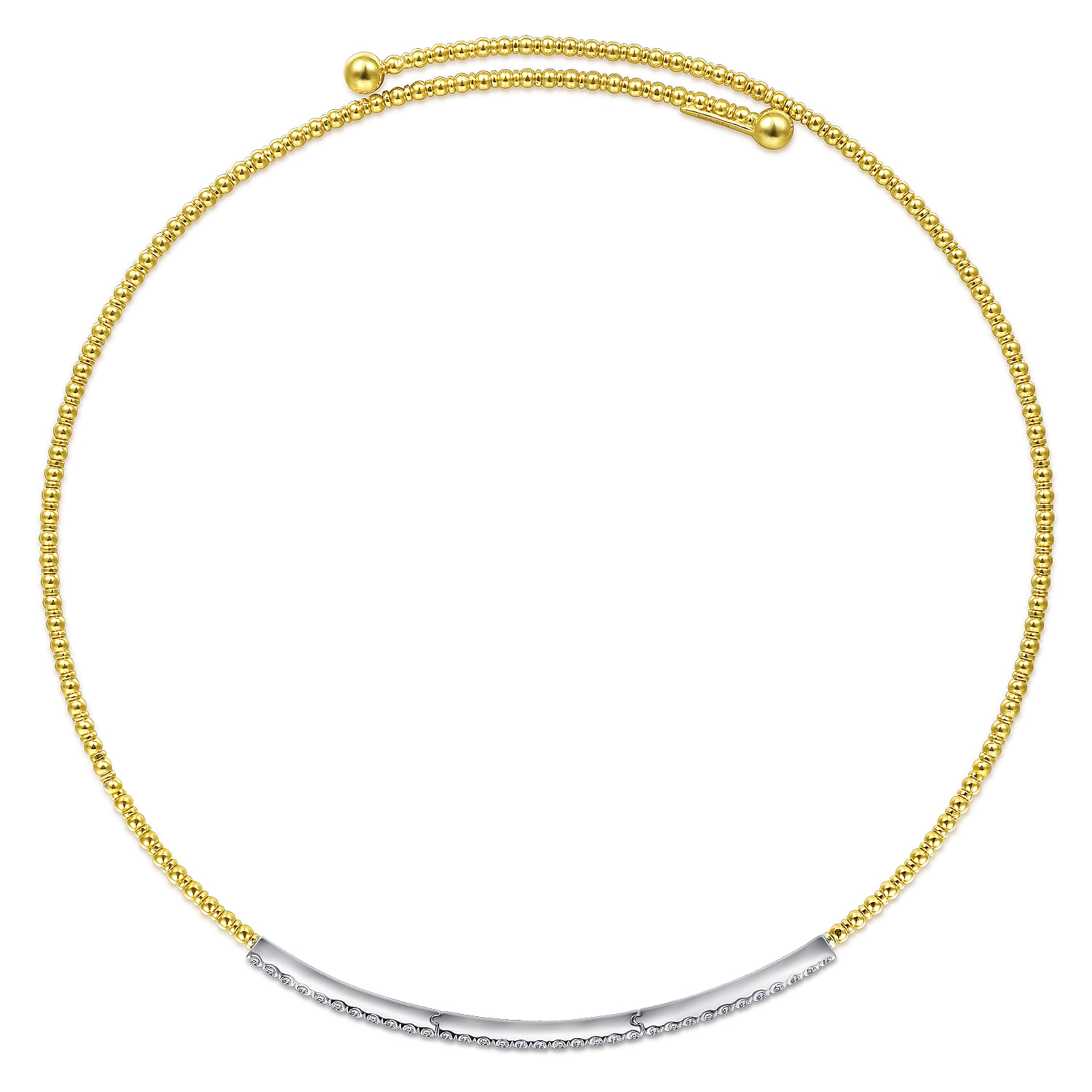 14K White & Yellow  Gold Pavé Diamond Bujukan Beaded Choker Necklace 
