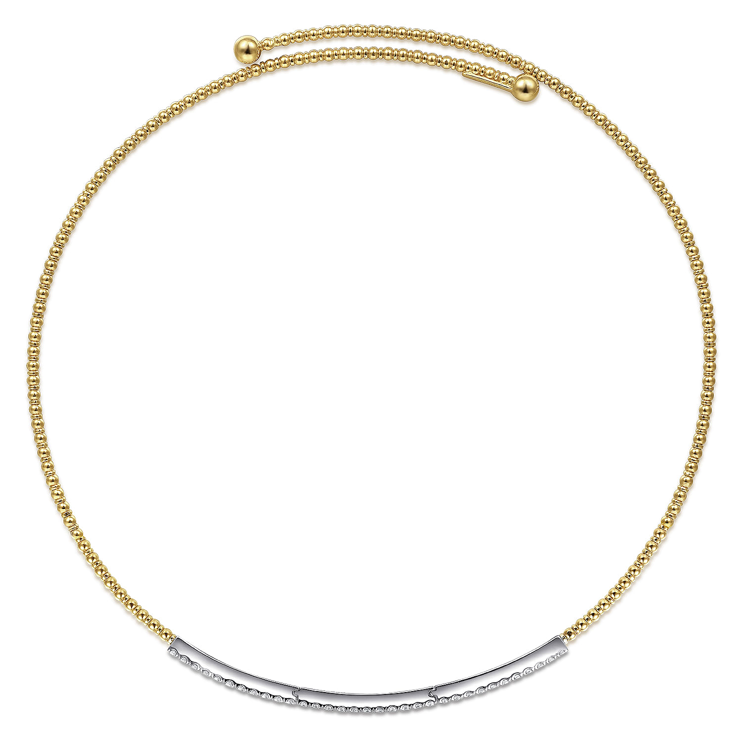 14K White & Yellow  Gold Pavé Diamond Bujukan Beaded Choker Necklace