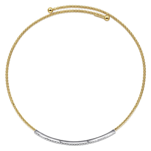 14K White & Yellow  Gold Pavé Diamond Bujukan Beaded Choker Necklace