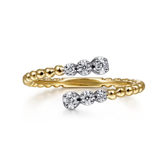 14K White & Yellow Gold Beaded Diamond Bypass Ring-Bujukan