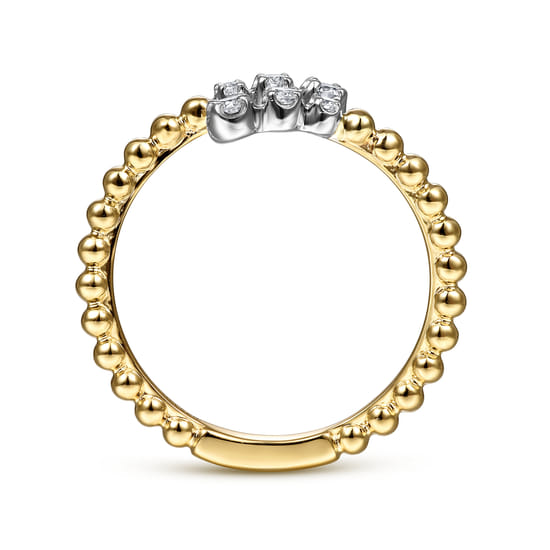 14K White & Yellow Gold Beaded Diamond Bypass Ring-Bujukan angle 2