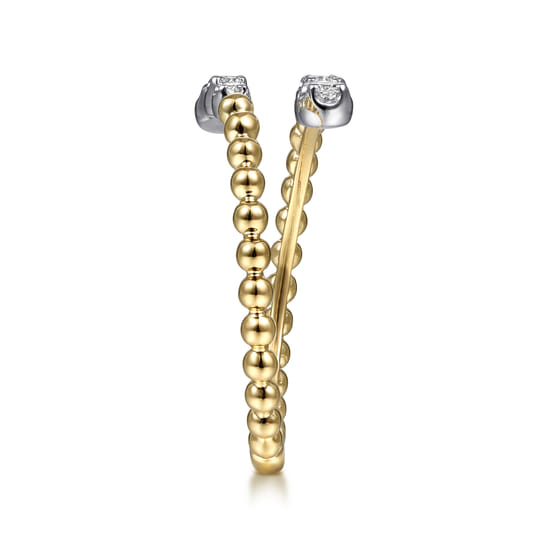 14K White & Yellow Gold Beaded Diamond Bypass Ring-Bujukan angle 4