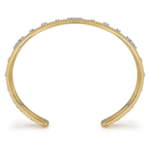 14K White & Yellow Gold Beaded Diamond Cuff Bangle Bracelet, 0.4ct-Bujukan 
