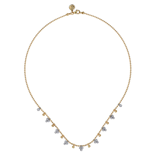 14K White & Yellow Gold Beaded Diamond Droplet Necklace-Bujukan