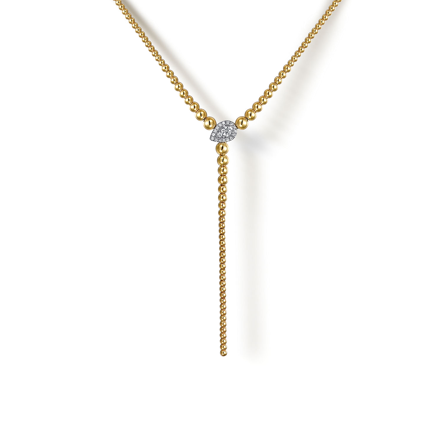 14K White & Yellow Gold Bujukan Beads and Diamond Y Necklace