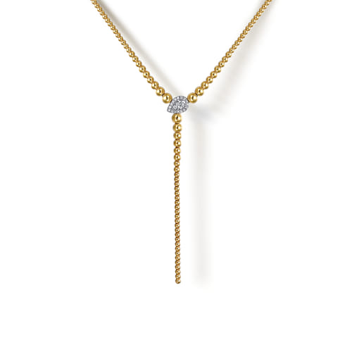 14K White & Yellow Gold Bujukan Beads and Diamond Y Necklace 14K White & Yellow Gold Bujukan Beads and Diamond Y Necklace