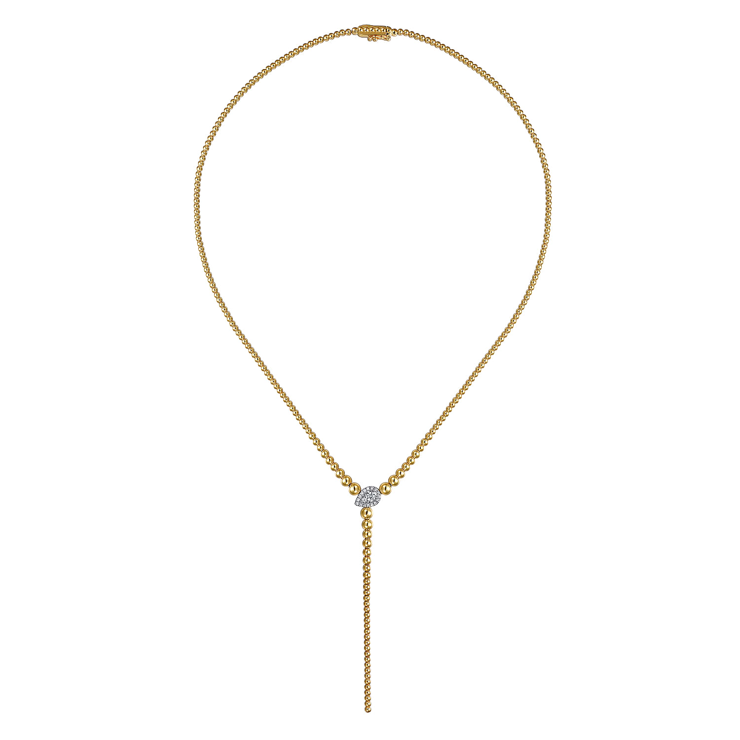 14K White & Yellow Gold Bujukan Beads and Diamond Y Necklace
