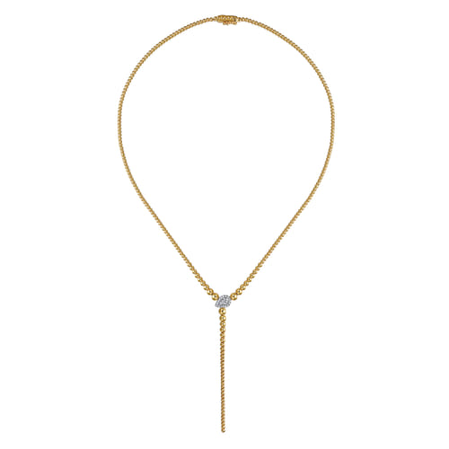 14K White & Yellow Gold Bujukan Beads and Diamond Y Necklace 14K White & Yellow Gold Bujukan Beads and Diamond Y Necklace