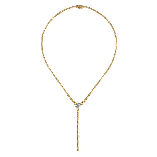 14K White & Yellow Gold Bujukan Beads and Diamond Y Necklace angle 2