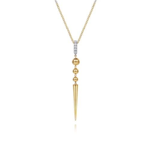 14K White & Yellow Gold Bujukan Bullet and Diamond Drop Necklace