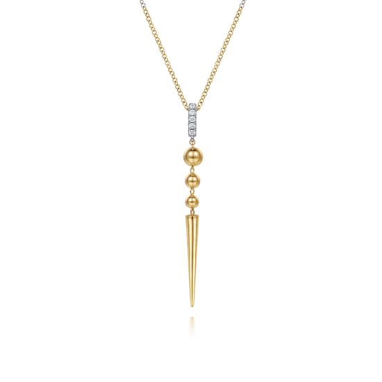 Gabriel - 14K White & Yellow Gold Bujukan Bullet and Diamond Drop Necklace Gabriel - 14K White & Yellow Gold Bujukan Bullet and Diamond Drop Necklace