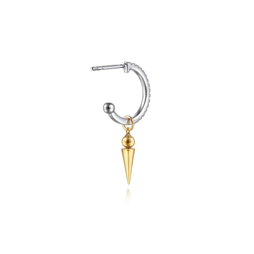 14K White & Yellow Gold Bujukan Bullet and Diamond Huggie Drop Earrings