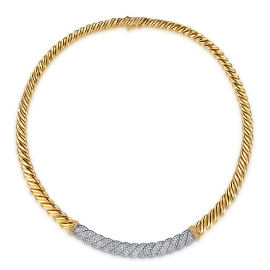 14K White & Yellow Gold Bujukan Diamond Bar Necklace angle 2