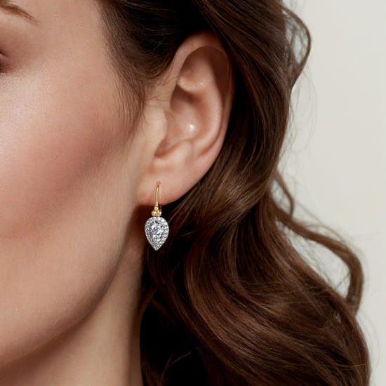 14K White & Yellow Gold Bujukan Diamond Drop Earrings angle 4