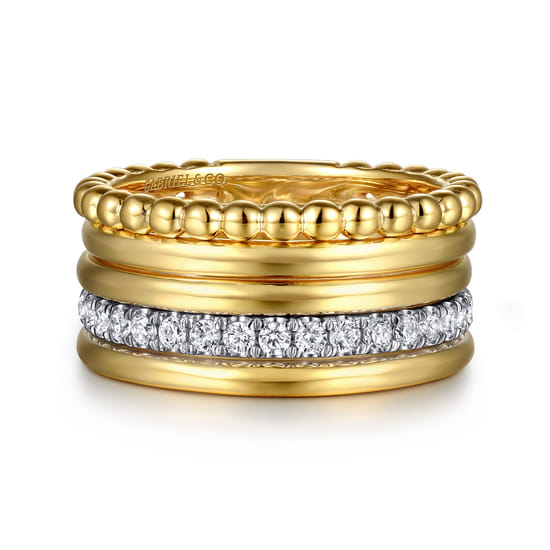 14K White & Yellow Gold Bujukan Diamond Easy Stackable Ring 14K White & Yellow Gold Bujukan Diamond Easy Stackable Ring
