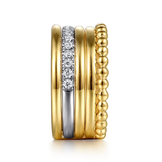 14K White & Yellow Gold Bujukan Diamond Easy Stackable Ring angle 4 14K White & Yellow Gold Bujukan Diamond Easy Stackable Ring angle 4