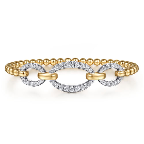 14K White & Yellow Gold Bujukan Diamond Link Split Bangle Bracelet