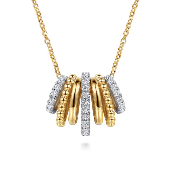 Gabriel - 14K White & Yellow Gold Bujukan Diamond Multi Row Pendant Necklace Gabriel - 14K White & Yellow Gold Bujukan Diamond Multi Row Pendant Necklace