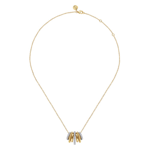 14K White & Yellow Gold Bujukan Diamond Multi Row Pendant Necklace