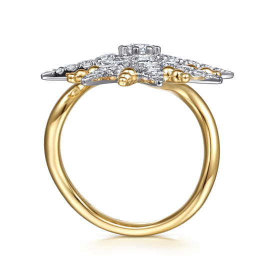 14K White & Yellow Gold Bujukan Diamond Starburst Bypass Ring angle 2