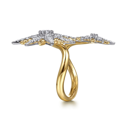 14K White & Yellow Gold Bujukan Diamond Starburst Bypass Ring