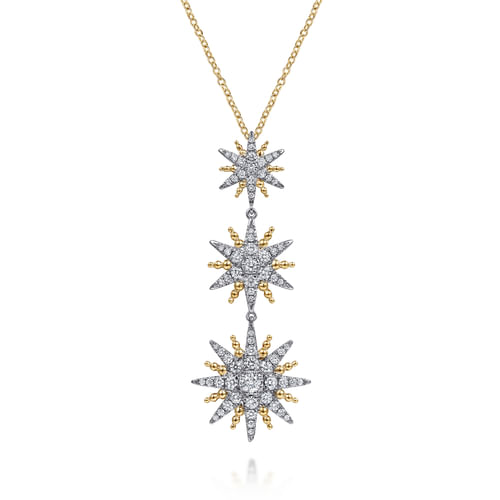 14K White & Yellow Gold Bujukan Diamond Starburst Drop Pendant Necklace