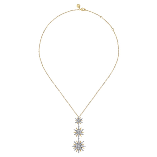 14K White & Yellow Gold Bujukan Diamond Starburst Drop Pendant Necklace