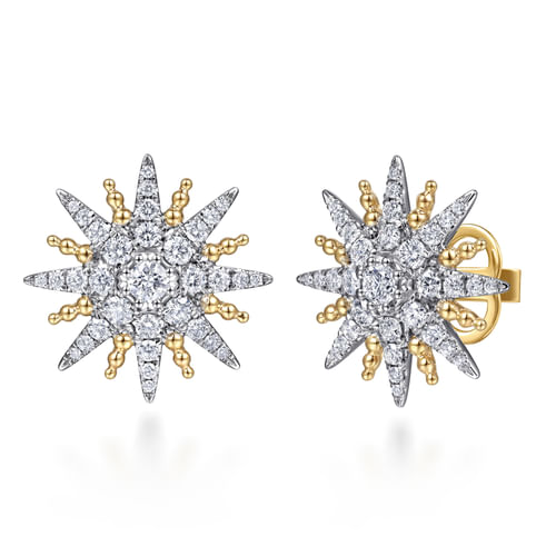 14K White & Yellow Gold Bujukan Diamond Starburst Stud Earrings