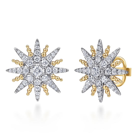 Gabriel - 14K White & Yellow Gold Bujukan Diamond Starburst Stud Earrings