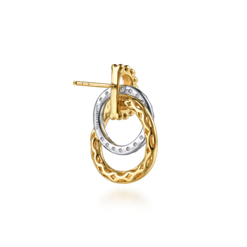 14K White & Yellow Gold Bujukan Diamond Stud Earrings
