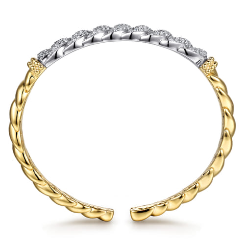14K White & Yellow Gold Bujukan Diamond Twist Spit Bangle Bracelet