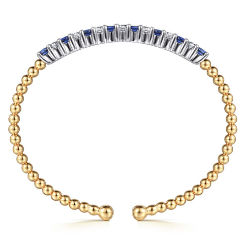 14K White & Yellow Gold Bujukan Diamond and Blue Sapphire Split Bangle Bracelet