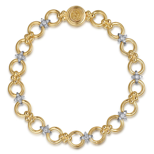 14K White & Yellow Gold Bujukan Diamond and Hollow Link Chain Bracelet