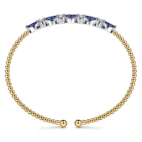 14K White & Yellow Gold Bujukan Diamond and Marquise Blue Sapphire Split Bangle Bracelet