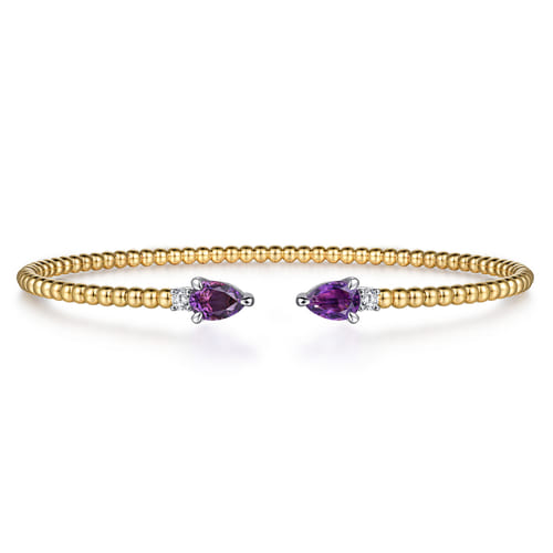 14K White & Yellow Gold Bujukan Open Cuff Bracelet with Amethyst and Diamond End Caps 14K White & Yellow Gold Bujukan Open Cuff Bracelet with Amethyst and Diamond End Caps