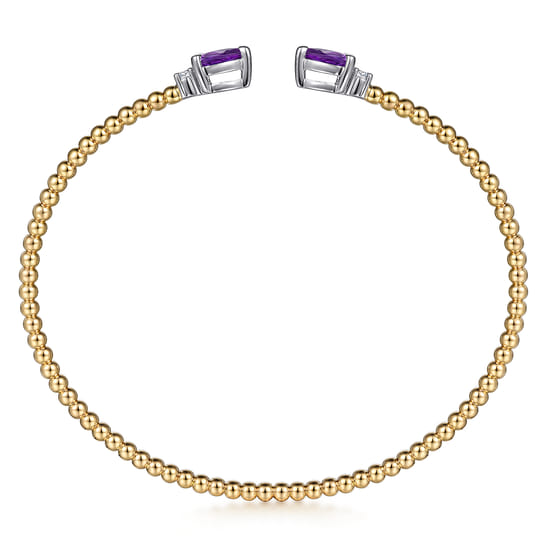14K White & Yellow Gold Bujukan Open Cuff Bracelet with Amethyst and Diamond End Caps angle 3