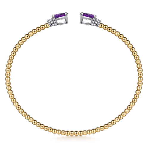 14K White & Yellow Gold Bujukan Open Cuff Bracelet with Amethyst and Diamond End Caps 14K White & Yellow Gold Bujukan Open Cuff Bracelet with Amethyst and Diamond End Caps