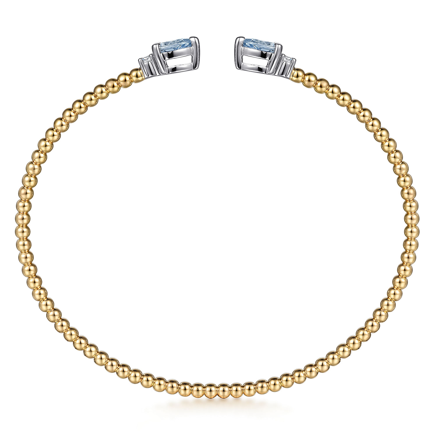 14K White & Yellow Gold Bujukan Open Cuff Bracelet with Aquamarine and Diamond End Caps